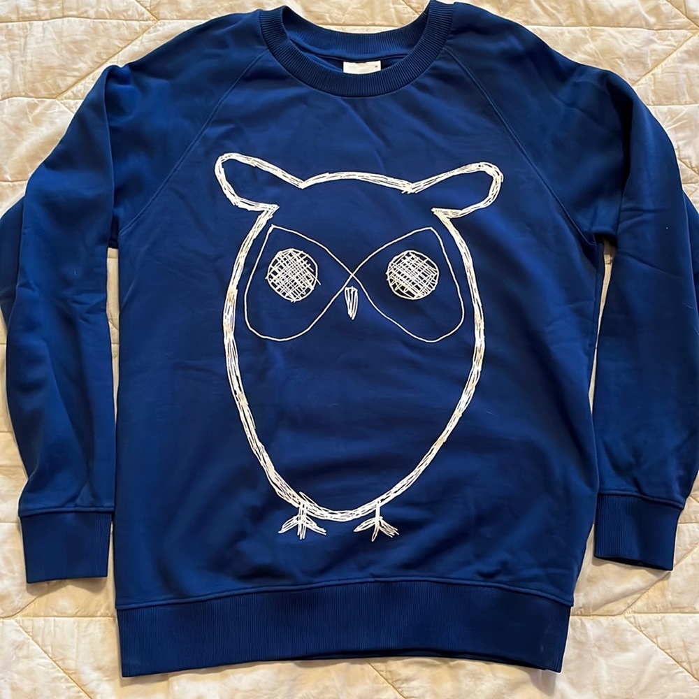 Knowledge Cotton Apparel Owl Logo Blue Crewneck